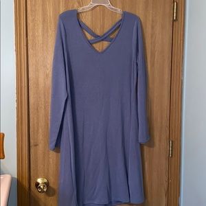 Blue V Neck Cross Back Dress